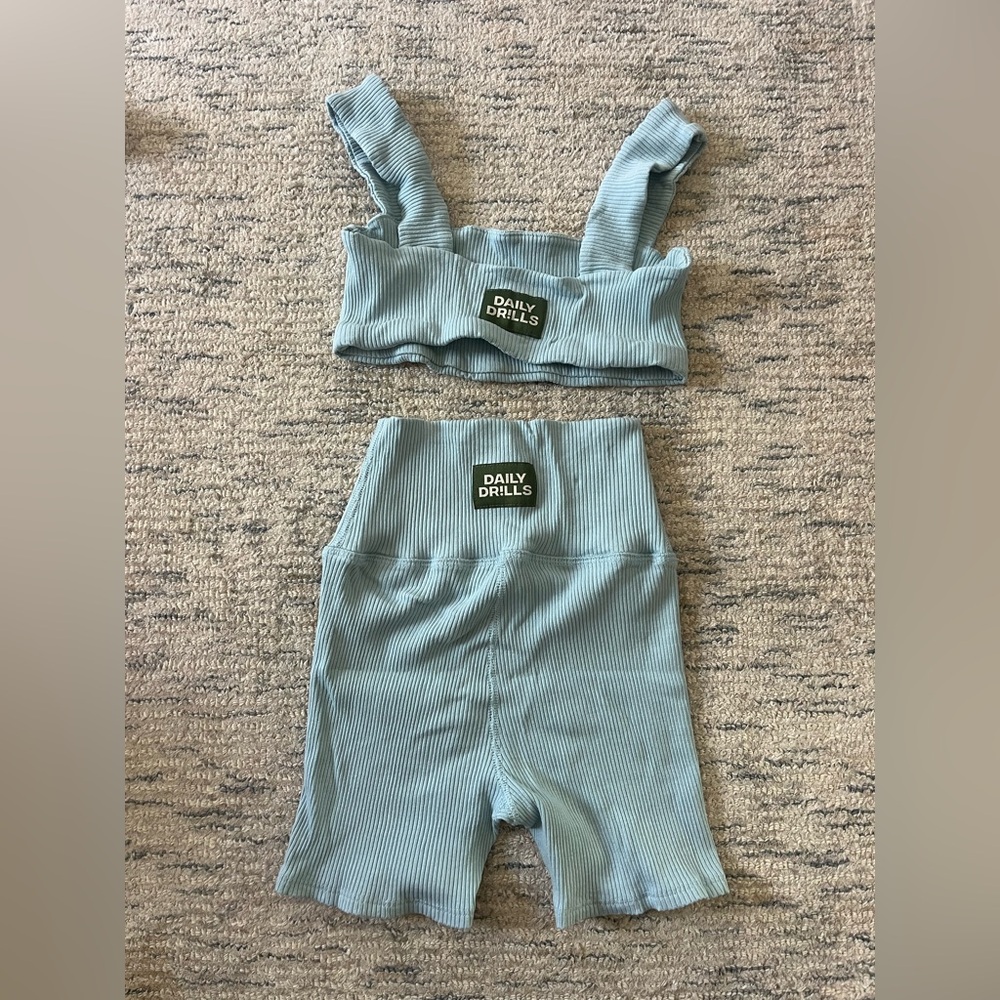 Daily Drills Lawson Bra & Shortie Short in Ribbed Surf